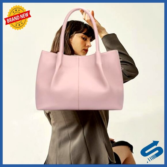 Large Vegan Leather Tote Bag for Women with Laptop Compartment Travel Purse - Picture 3 of 7